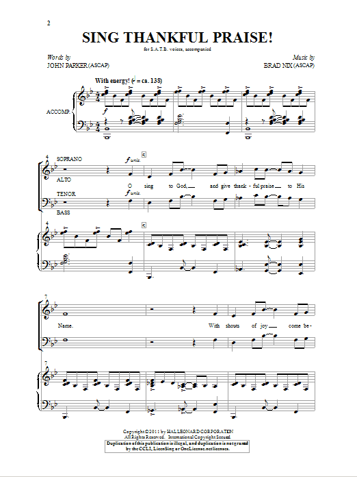 Brad Nix Sing Thankful Praise! sheet music notes and chords arranged for SATB Choir