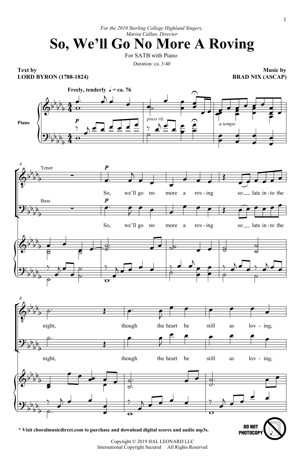 Brad Nix So, We'll Go No More A Roving sheet music notes and chords arranged for SATB Choir