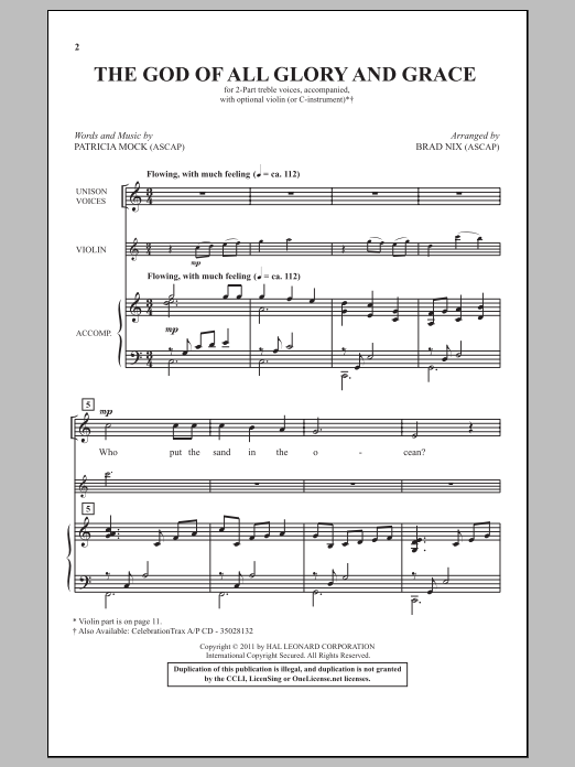 Brad Nix The God Of All Glory And Grace sheet music notes and chords arranged for 2-Part Choir