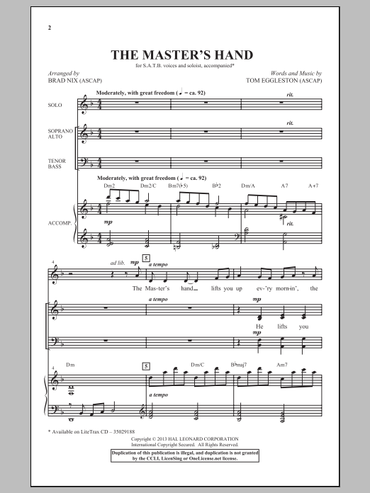 Brad Nix The Master's Hand sheet music notes and chords arranged for SATB Choir