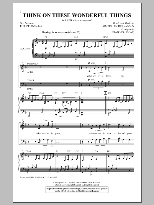 Brad Nix Think On These Wonderful Things sheet music notes and chords arranged for SATB Choir