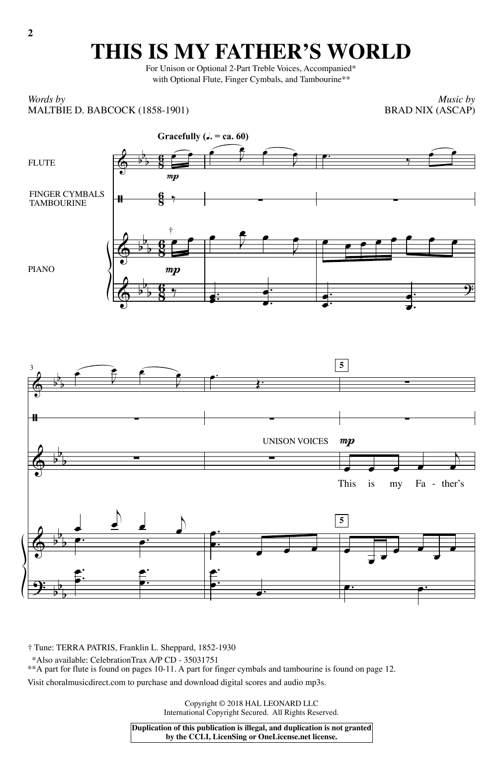 Brad Nix This Is My Father's World sheet music notes and chords arranged for 2-Part Choir