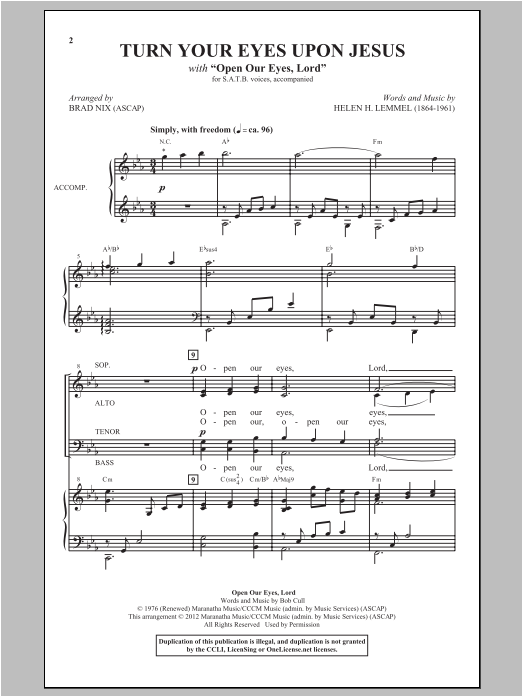 Brad Nix Turn Your Eyes Upon Jesus sheet music notes and chords arranged for SATB Choir