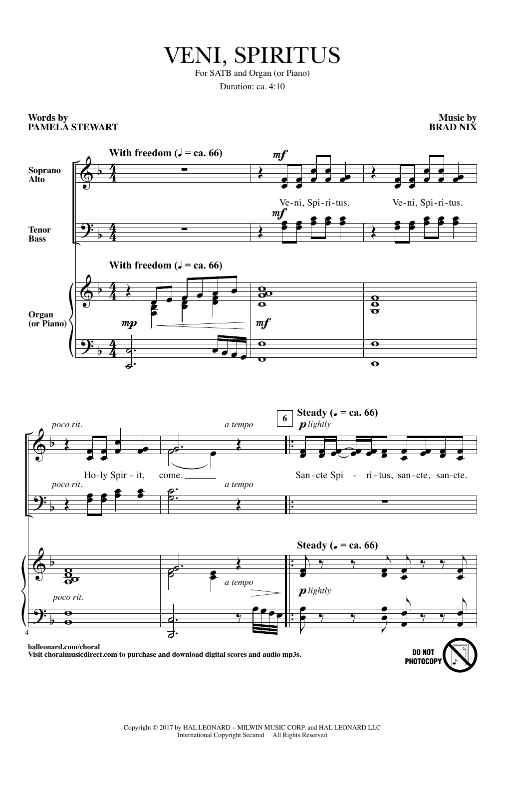 Brad Nix Veni, Spiritus sheet music notes and chords arranged for SATB Choir