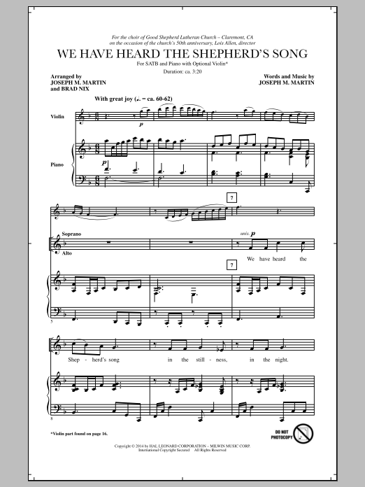 Brad Nix We Have Heard The Shepherd's Song sheet music notes and chords arranged for SATB Choir