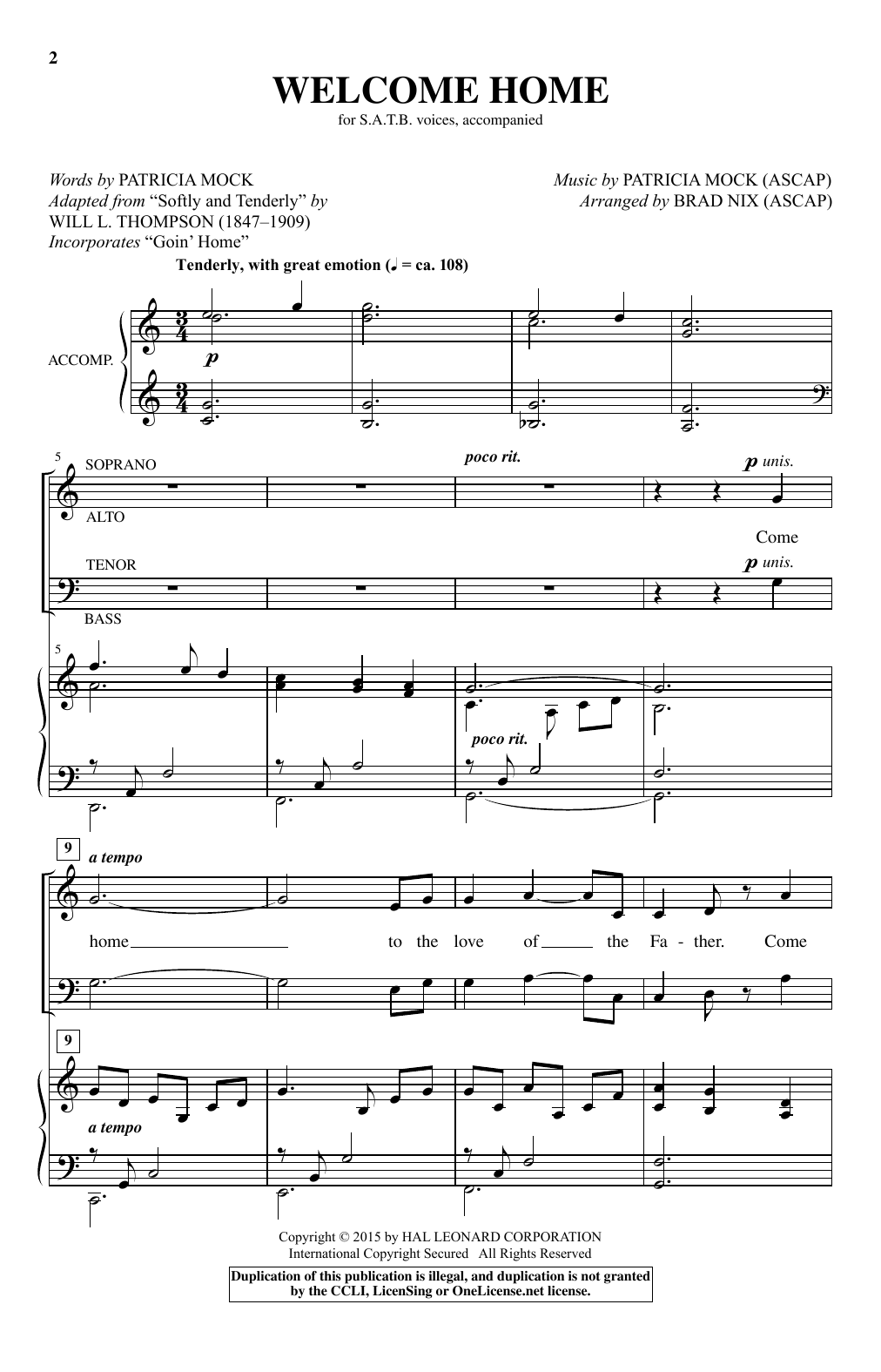 Brad Nix Welcome Home sheet music notes and chords arranged for SATB Choir