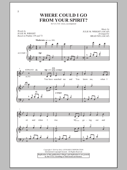 Brad Nix Where Could I Go From Your Spirit? sheet music notes and chords arranged for SATB Choir