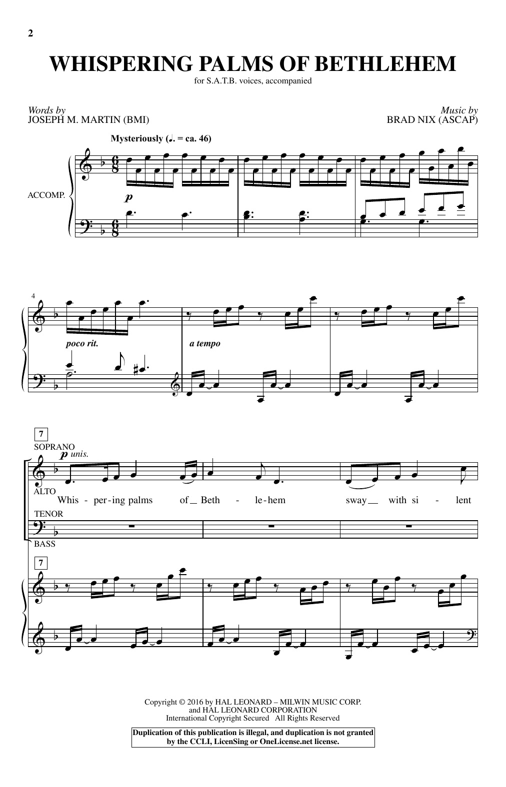 Brad Nix Whispering Palms Of Bethlehem sheet music notes and chords arranged for SATB Choir