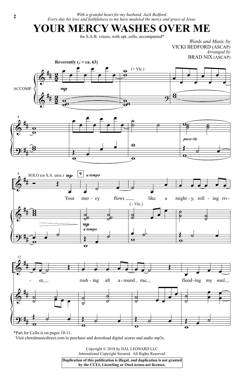 Brad Nix Your Mercy Washes Over Me sheet music notes and chords arranged for SAB Choir