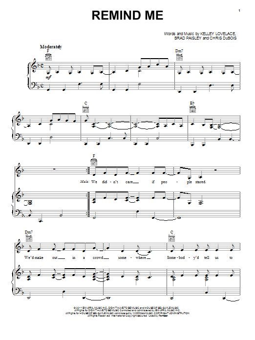 Brad Paisley & Carrie Underwood Remind Me sheet music notes and chords arranged for Piano, Vocal & Guitar Chords (Right-Hand Melody)