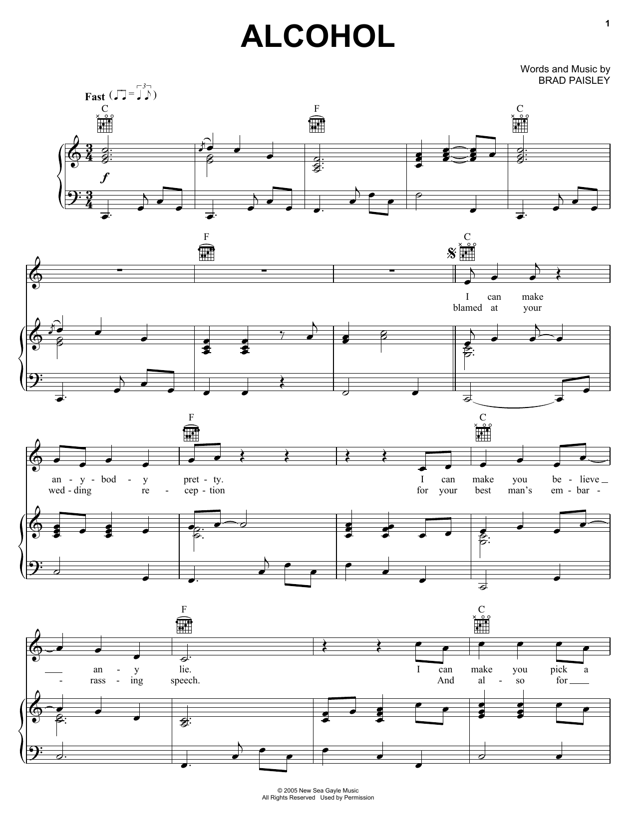 Brad Paisley Alcohol sheet music notes and chords arranged for Guitar Tab