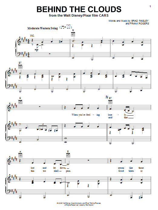 Brad Paisley Behind The Clouds sheet music notes and chords arranged for Piano, Vocal & Guitar Chords (Right-Hand Melody)