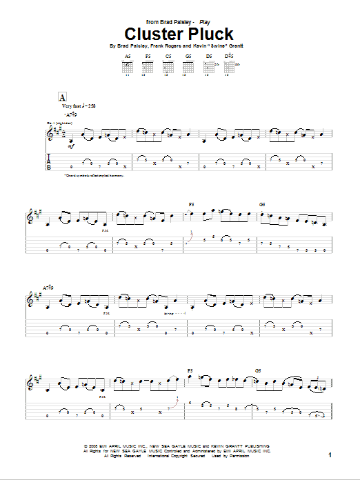 Brad Paisley Cluster Pluck sheet music notes and chords arranged for Guitar Lead Sheet