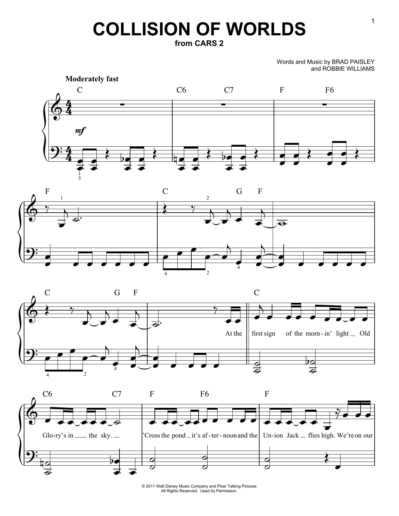 Brad Paisley Collision Of Worlds sheet music notes and chords arranged for Easy Piano