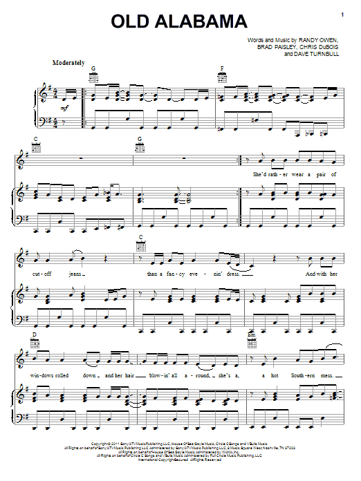 Brad Paisley featuring Alabama Old Alabama sheet music notes and chords arranged for Piano, Vocal & Guitar Chords (Right-Hand Melody)