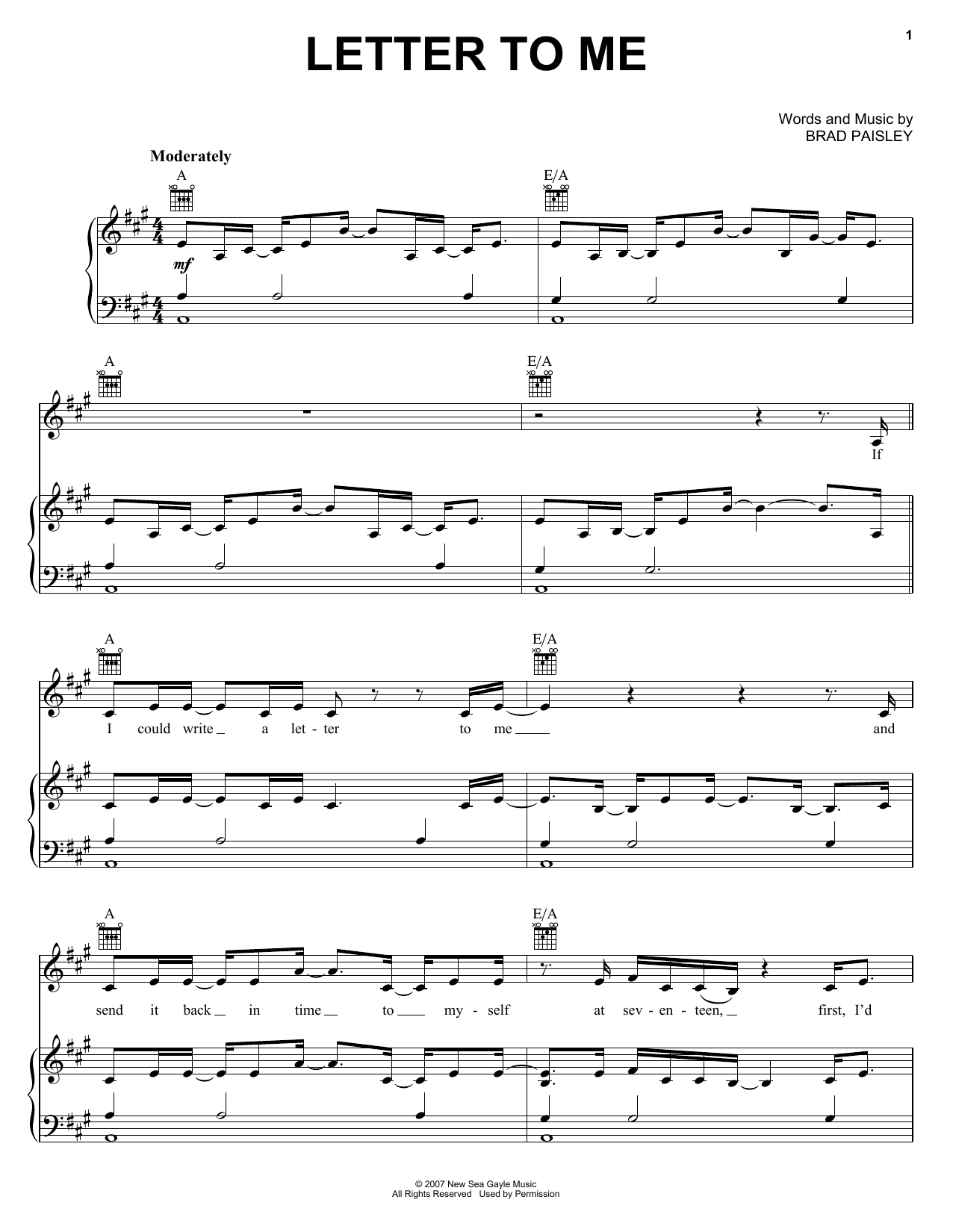 Brad Paisley Letter To Me sheet music notes and chords arranged for Piano, Vocal & Guitar Chords (Right-Hand Melody)