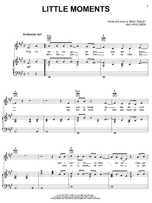 Brad Paisley Little Moments sheet music notes and chords arranged for Piano, Vocal & Guitar Chords (Right-Hand Melody)