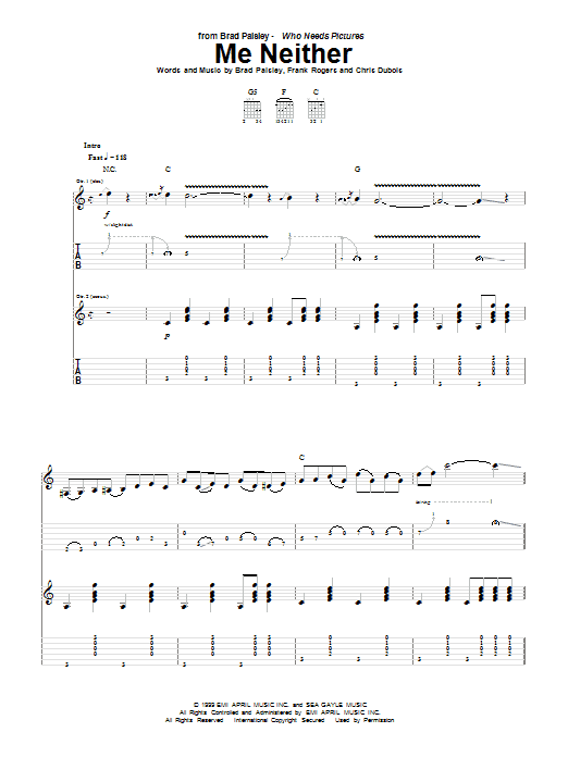 Brad Paisley Me Neither sheet music notes and chords arranged for Guitar Tab