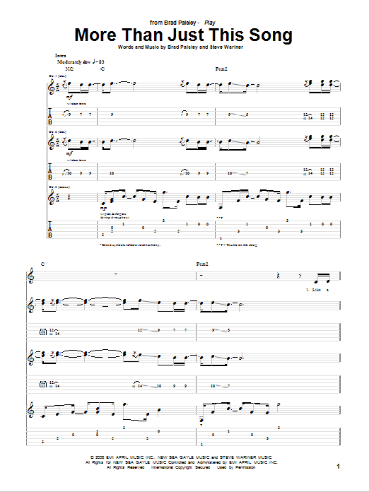 Brad Paisley More Than Just This Song sheet music notes and chords arranged for Guitar Tab