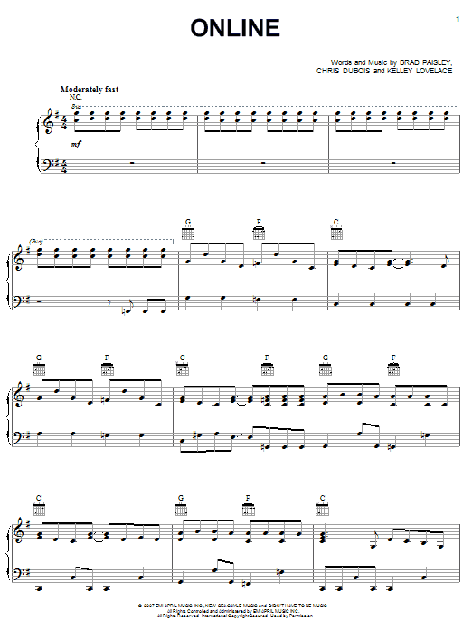 Brad Paisley Online sheet music notes and chords arranged for Guitar Tab (Single Guitar)