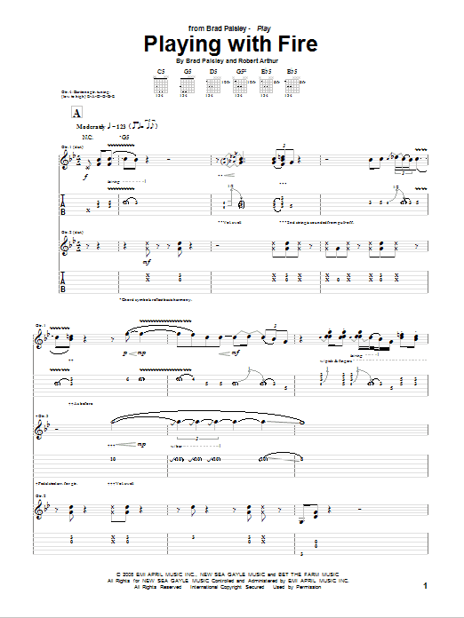 Brad Paisley Playing With Fire sheet music notes and chords arranged for Guitar Tab