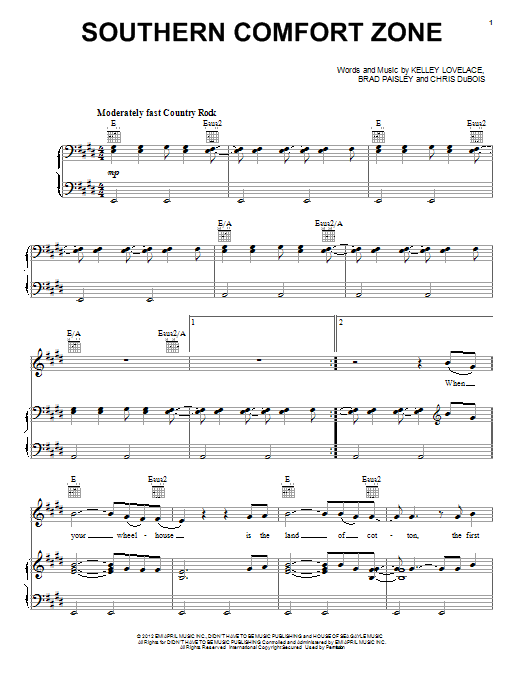 Brad Paisley Southern Comfort Zone sheet music notes and chords arranged for Piano, Vocal & Guitar Chords (Right-Hand Melody)