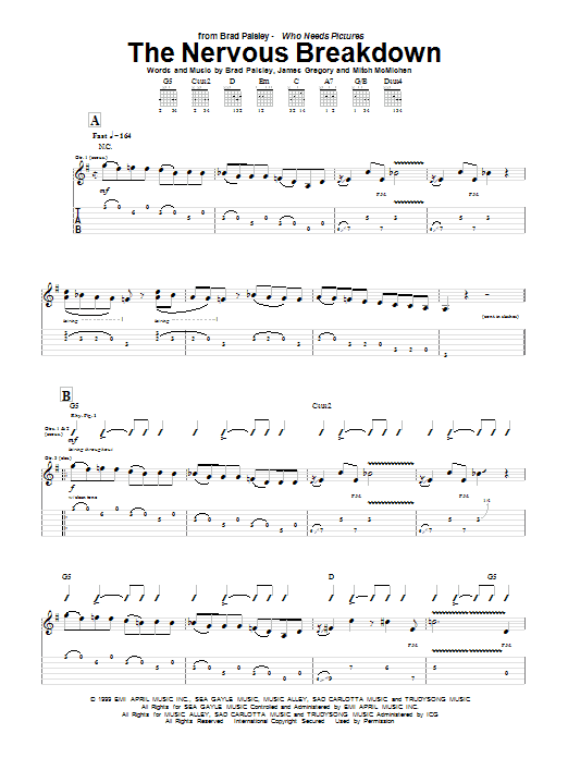Brad Paisley The Nervous Breakdown sheet music notes and chords arranged for Guitar Tab