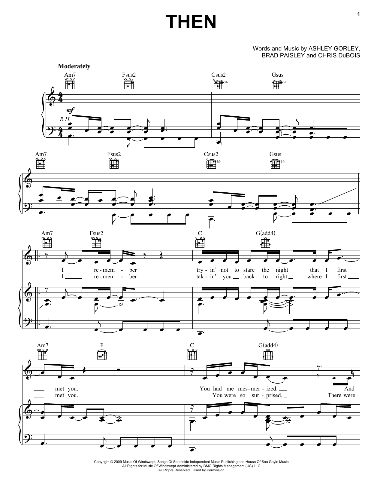 Brad Paisley Then sheet music notes and chords arranged for Easy Piano