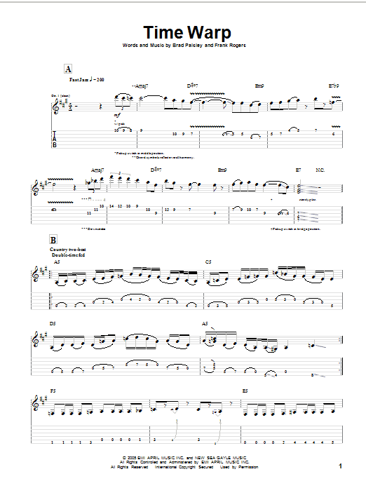 Brad Paisley Time Warp sheet music notes and chords arranged for Guitar Tab (Single Guitar)