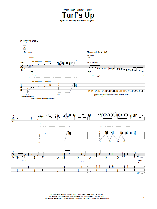 Brad Paisley Turf's Up sheet music notes and chords arranged for Guitar Tab