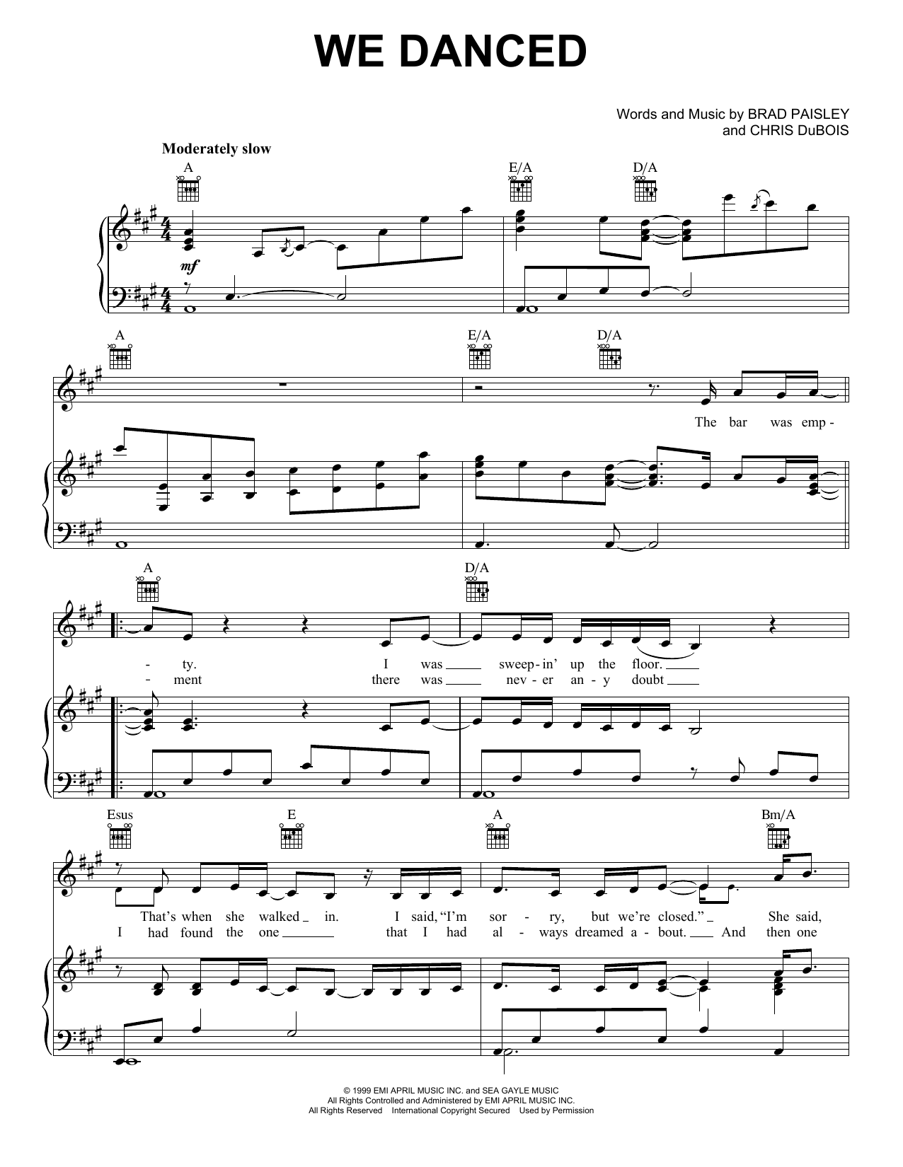 Brad Paisley We Danced sheet music notes and chords arranged for Piano, Vocal & Guitar Chords (Right-Hand Melody)