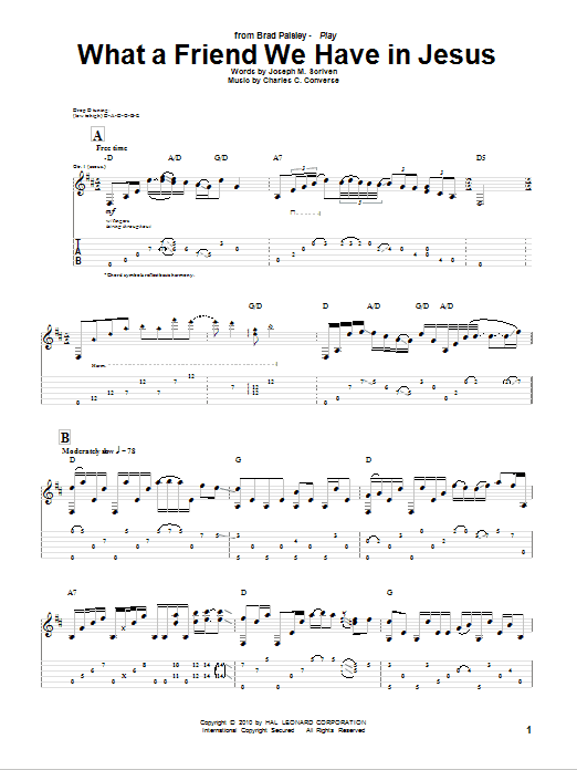 Brad Paisley What A Friend We Have In Jesus sheet music notes and chords arranged for Guitar Tab