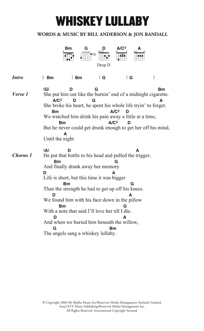 Brad Paisley Whiskey Lullaby (feat. Alison Krauss) sheet music notes and chords arranged for Guitar Chords/Lyrics