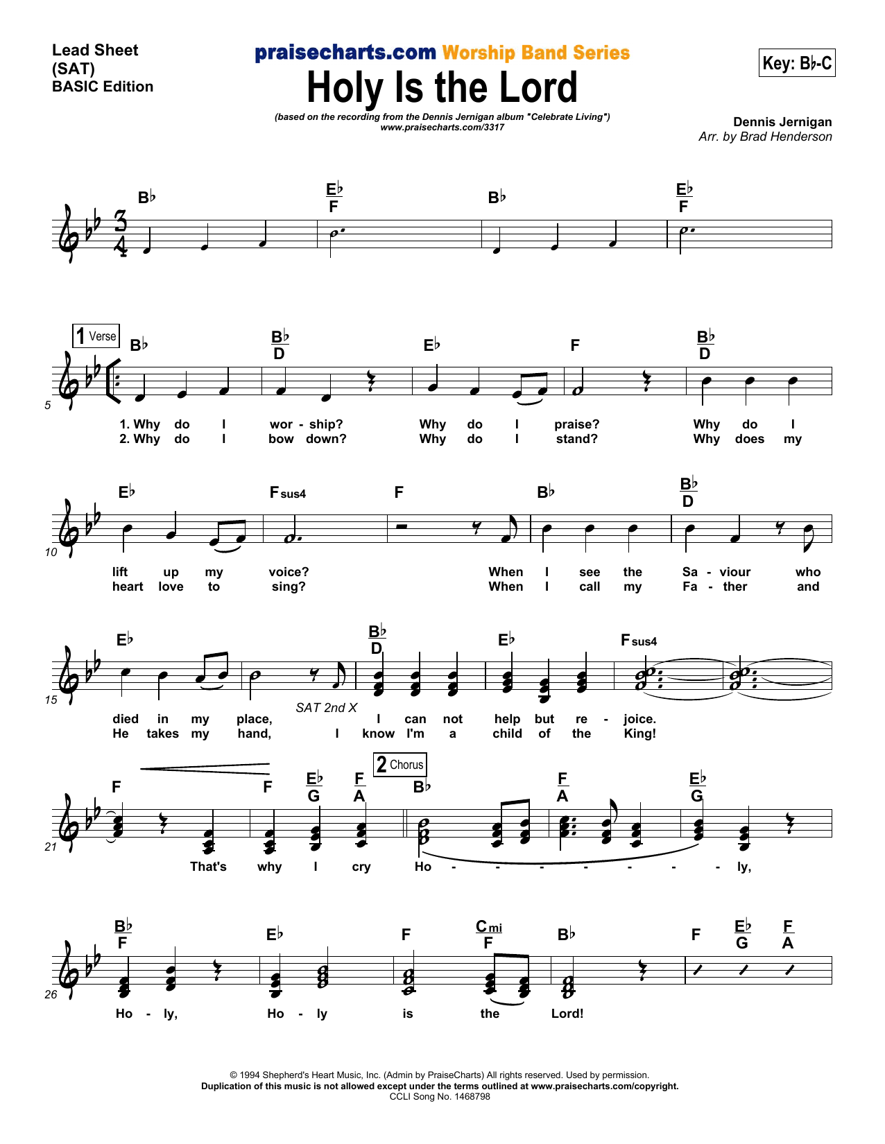 Brad Henderson Holy Is the Lord sheet music notes and chords arranged for Lead Sheet / Fake Book
