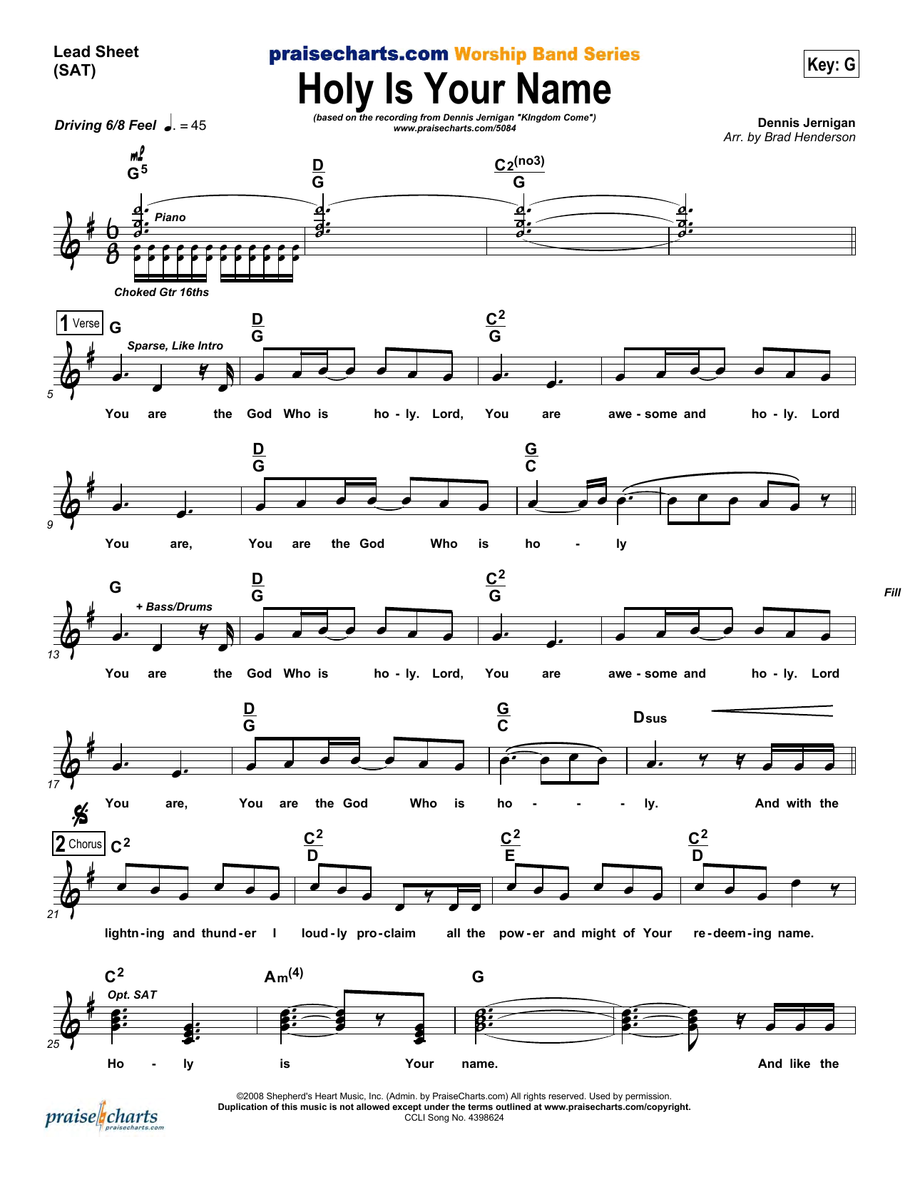 Brad Henderson Holy Is Your Name sheet music notes and chords arranged for Lead Sheet / Fake Book