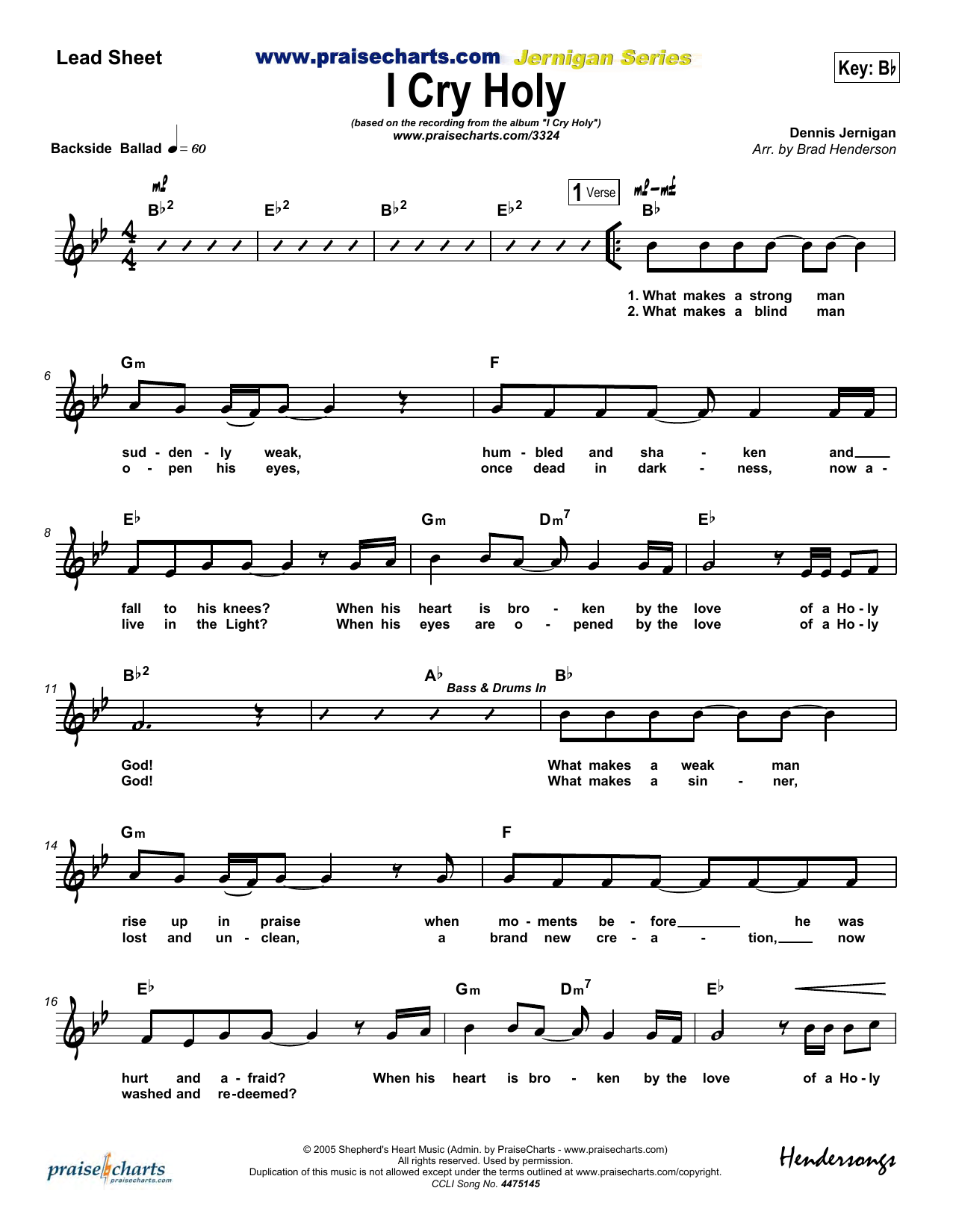 Brad Henderson I Cry Holy sheet music notes and chords arranged for Lead Sheet / Fake Book