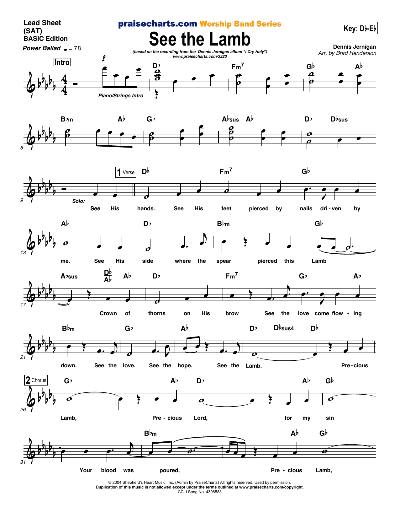 Brad Henderson See The Lamb sheet music notes and chords arranged for Lead Sheet / Fake Book