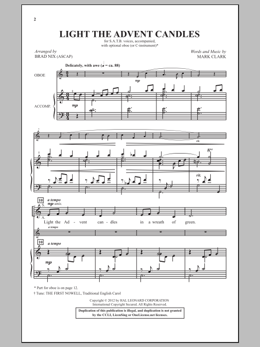 Brad Nix Light The Advent Candles sheet music notes and chords arranged for SATB Choir