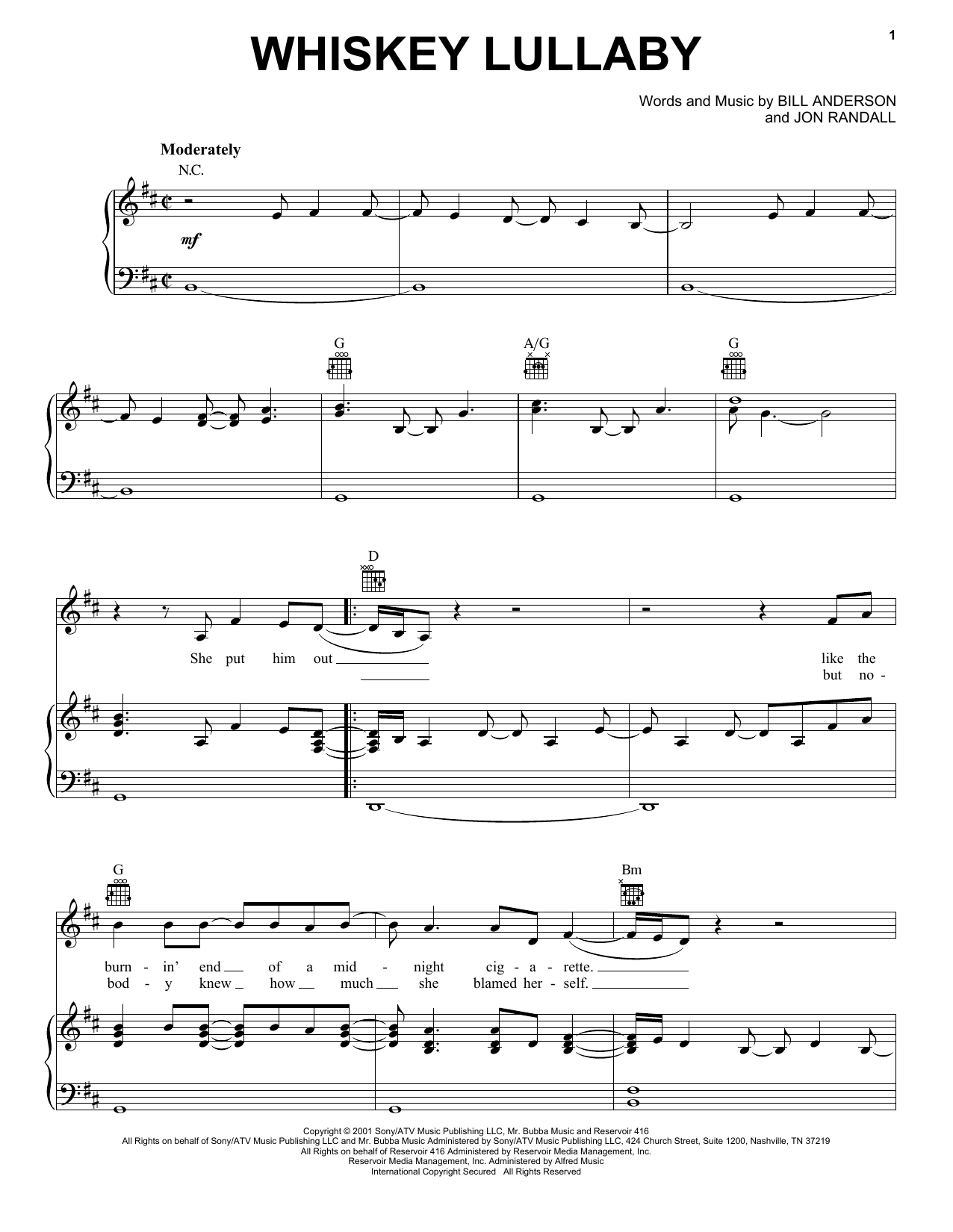 Brad Paisley Whiskey Lullaby sheet music notes and chords. Download Printable PDF.