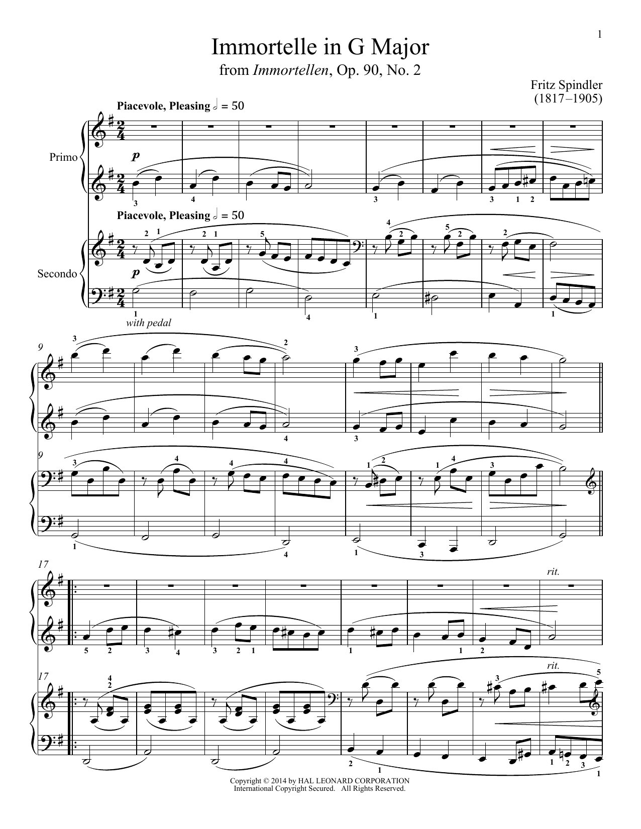 Bradley Beckman Immortelle In G Major sheet music notes and chords arranged for Piano Duet