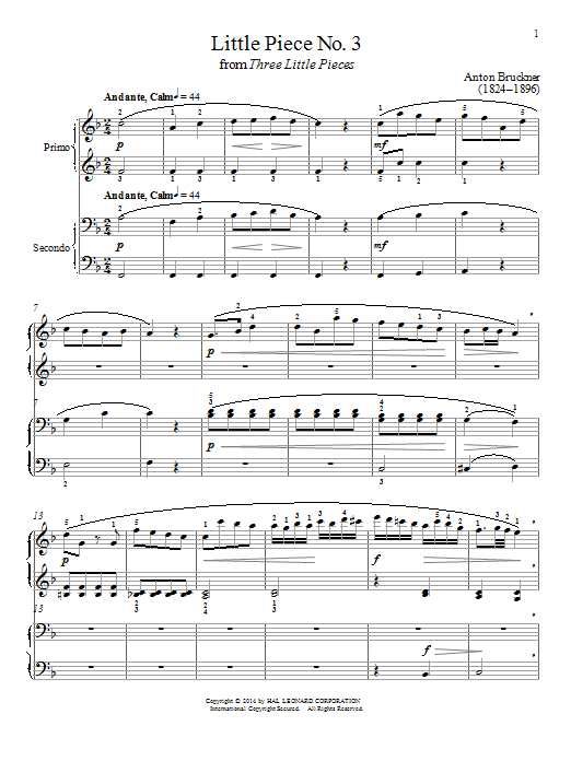 Bradley Beckman Little Piece No. 3 sheet music notes and chords arranged for Piano Duet