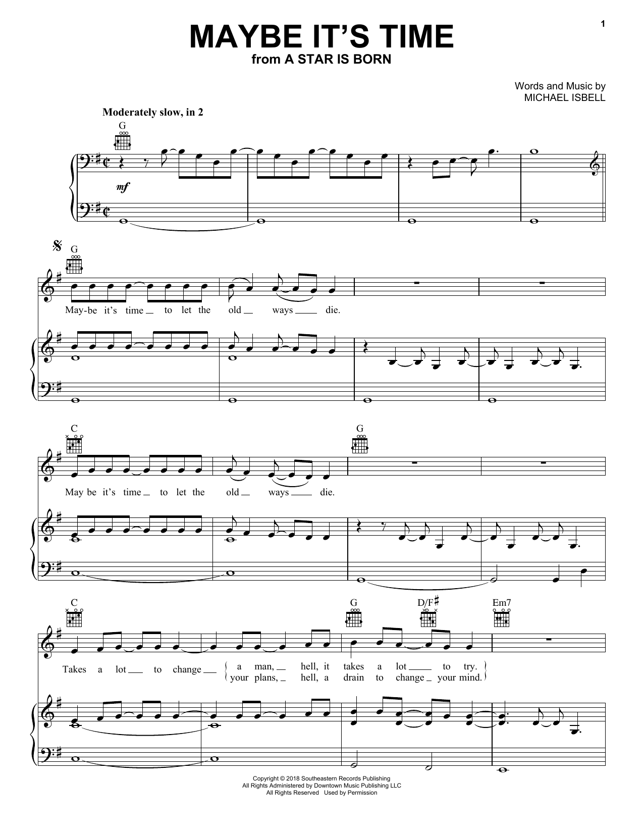 Bradley Cooper Maybe It's Time (from A Star Is Born) sheet music notes and chords arranged for Easy Guitar Tab