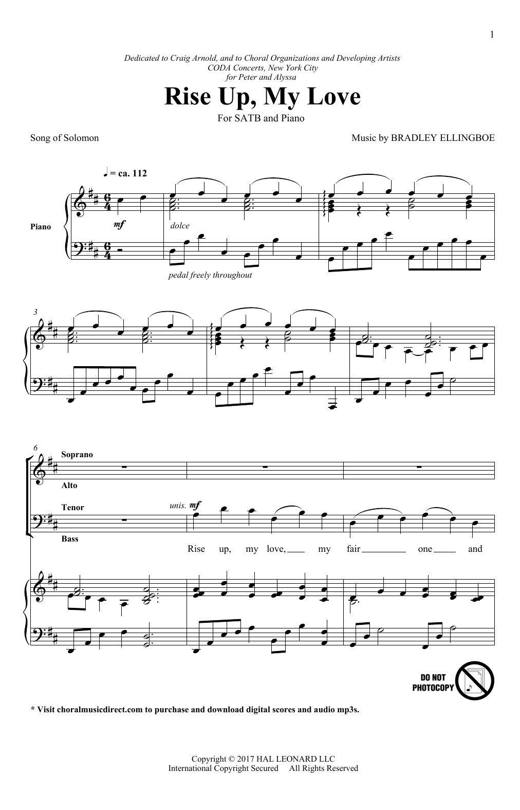 Bradley Ellingboe Rise Up, My Love sheet music notes and chords arranged for SATB Choir