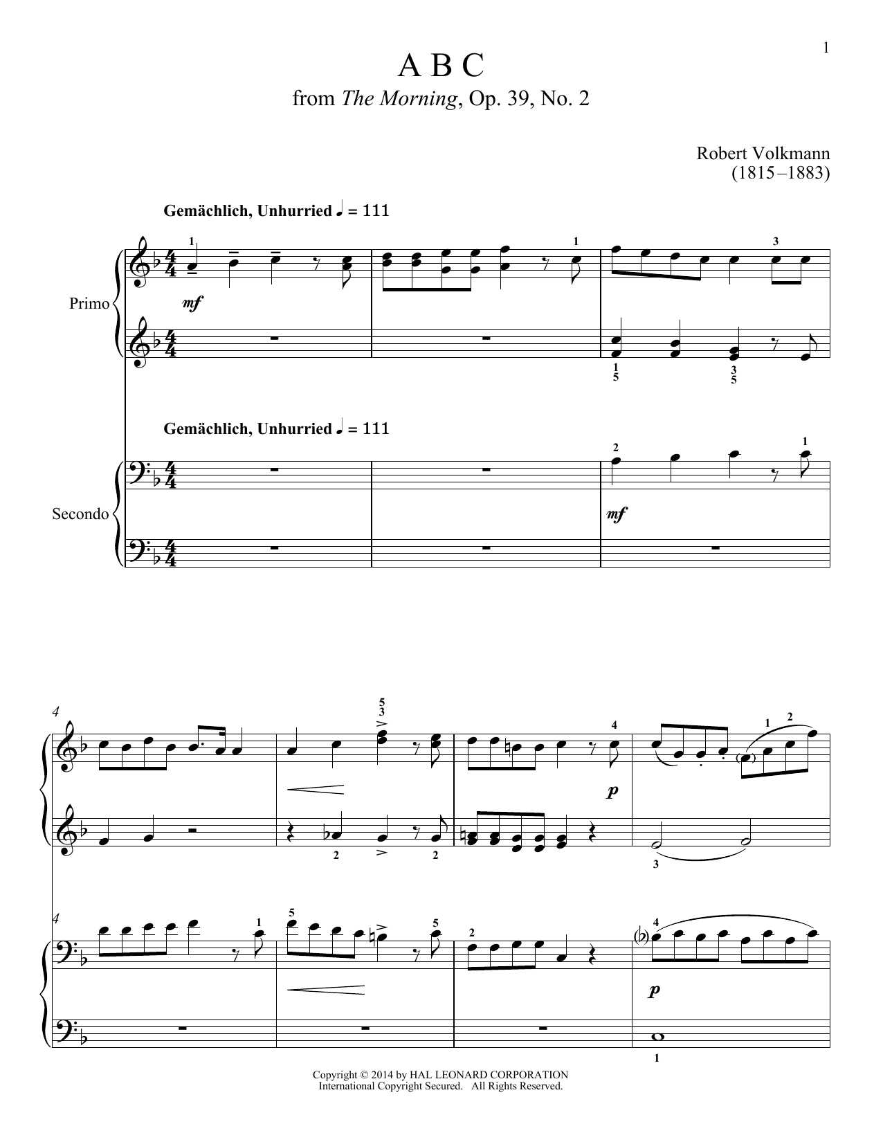 Bradley Beckman ABC sheet music notes and chords arranged for Piano Duet