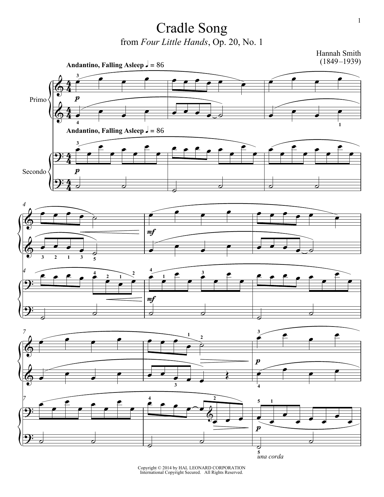 Bradley Beckman Cradle Song sheet music notes and chords arranged for Piano Duet