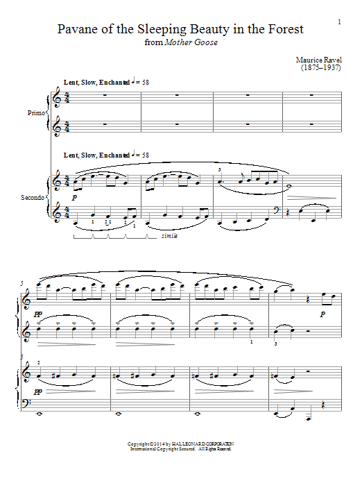 Bradley Beckman Pavane Of The Sleeping Beauty In The Forest sheet music notes and chords arranged for Piano Duet