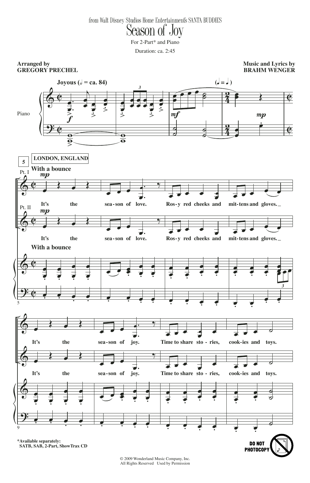 Brahm Wenger Season Of Joy (from Santa Buddies) (arr. Gregory Prechel) sheet music notes and chords arranged for SAB Choir