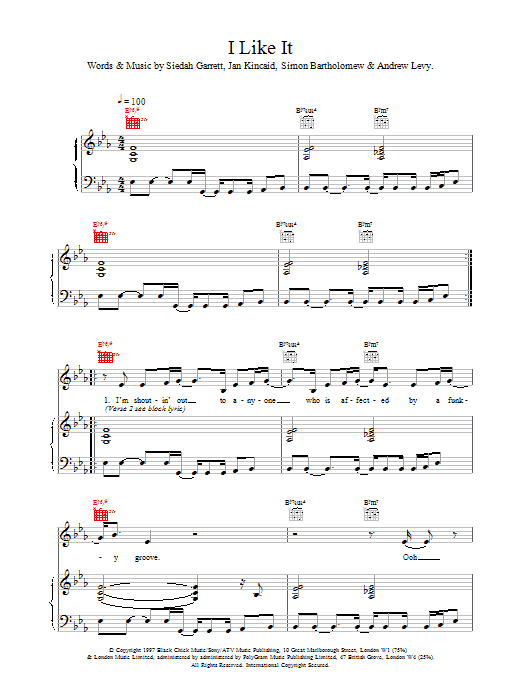 Brand New Heavies I Like It sheet music notes and chords arranged for Piano, Vocal & Guitar Chords
