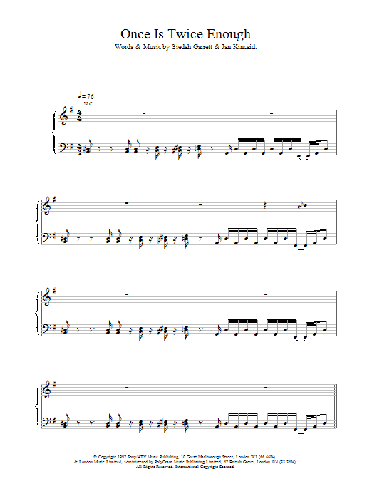 Brand New Heavies Once Is Twice Enough sheet music notes and chords arranged for Piano, Vocal & Guitar Chords