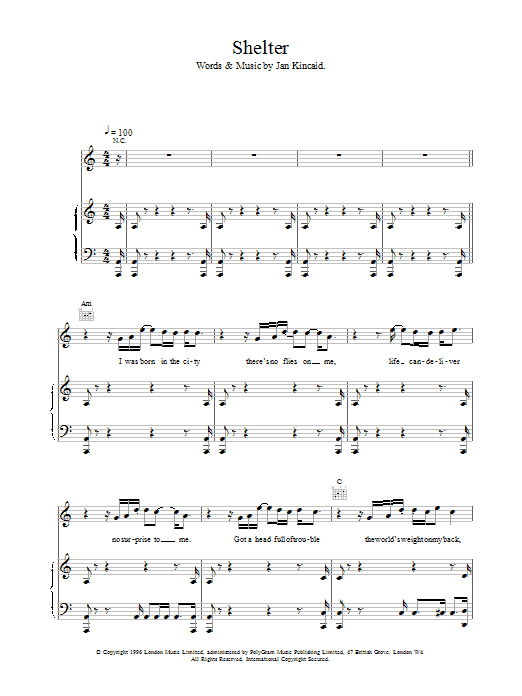 Brand New Heavies Shelter sheet music notes and chords arranged for Piano, Vocal & Guitar Chords